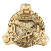 Brass Golden Sun-Clock Compass with Wooden Box Vintage Nautical Sundial Working Compass Pocket Style Collectible Decorative Item